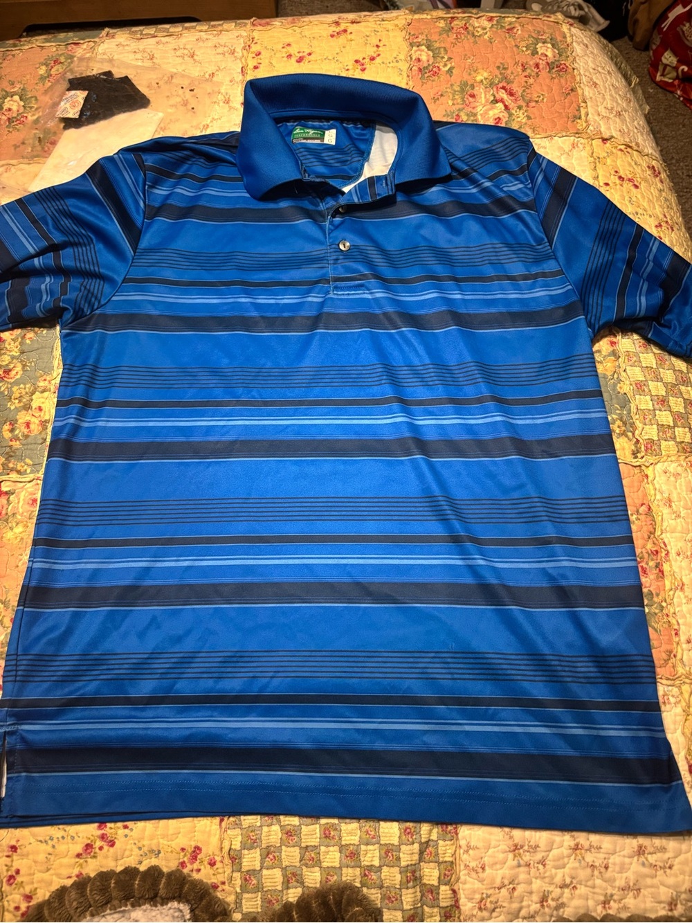 Ben Hogan Men's Blue Striped Polo Shirt - Performance Golf Style Large